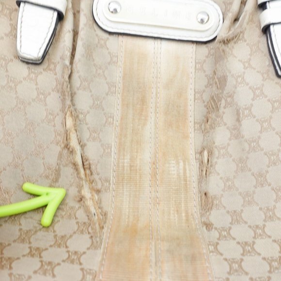 VINTAGE Celine Bag Leather Beige Tote Purse White‎ Macadam Canvas Logo Monogram - Picture 9 of 16